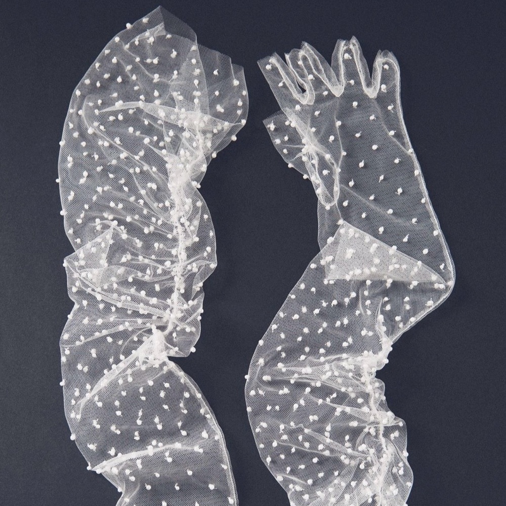 Anthropologie Over the elbow pearl tulle fingerless gloves